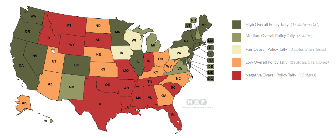 US Map LGBTQI friendly states 2024